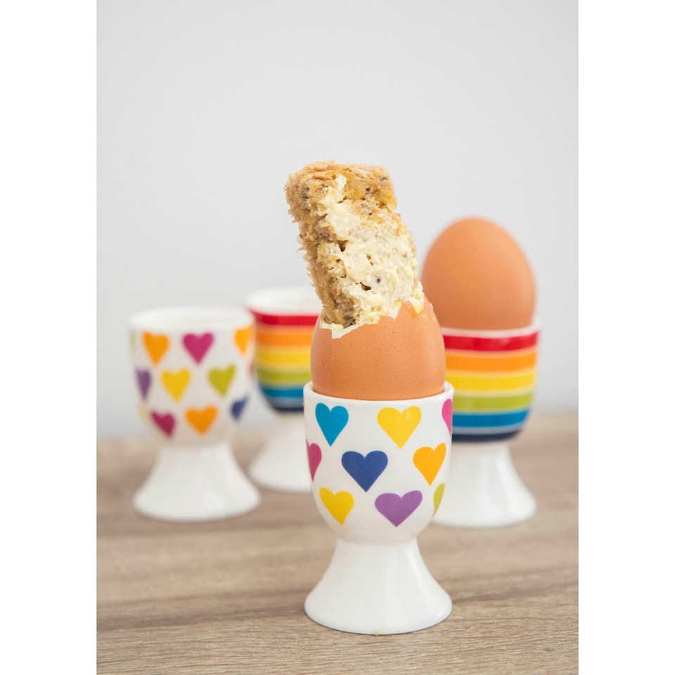 image 1 of KitchenCraft Egg Cup Set Multicolour Heart Striped 4 Piece