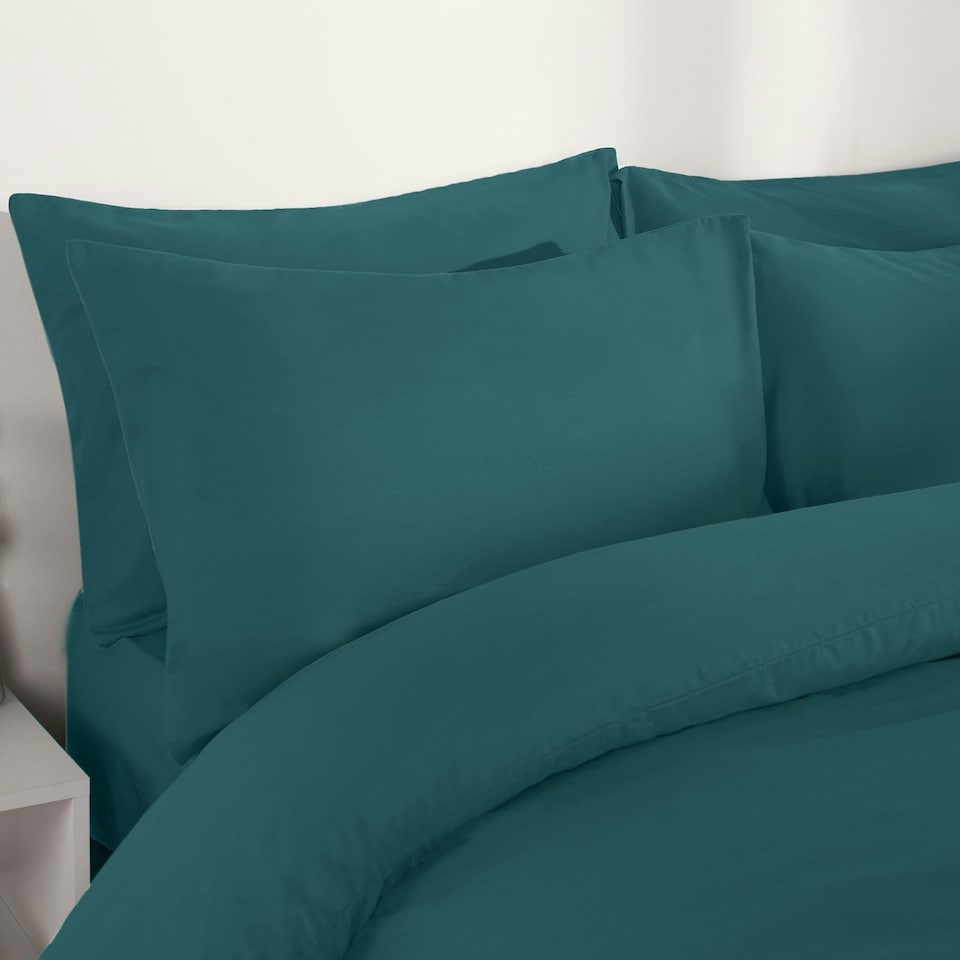 image 1 of OHS Soft Cosy Microfibre Plain Duvet Cover and Pillowcase Set Green | Teal | Double