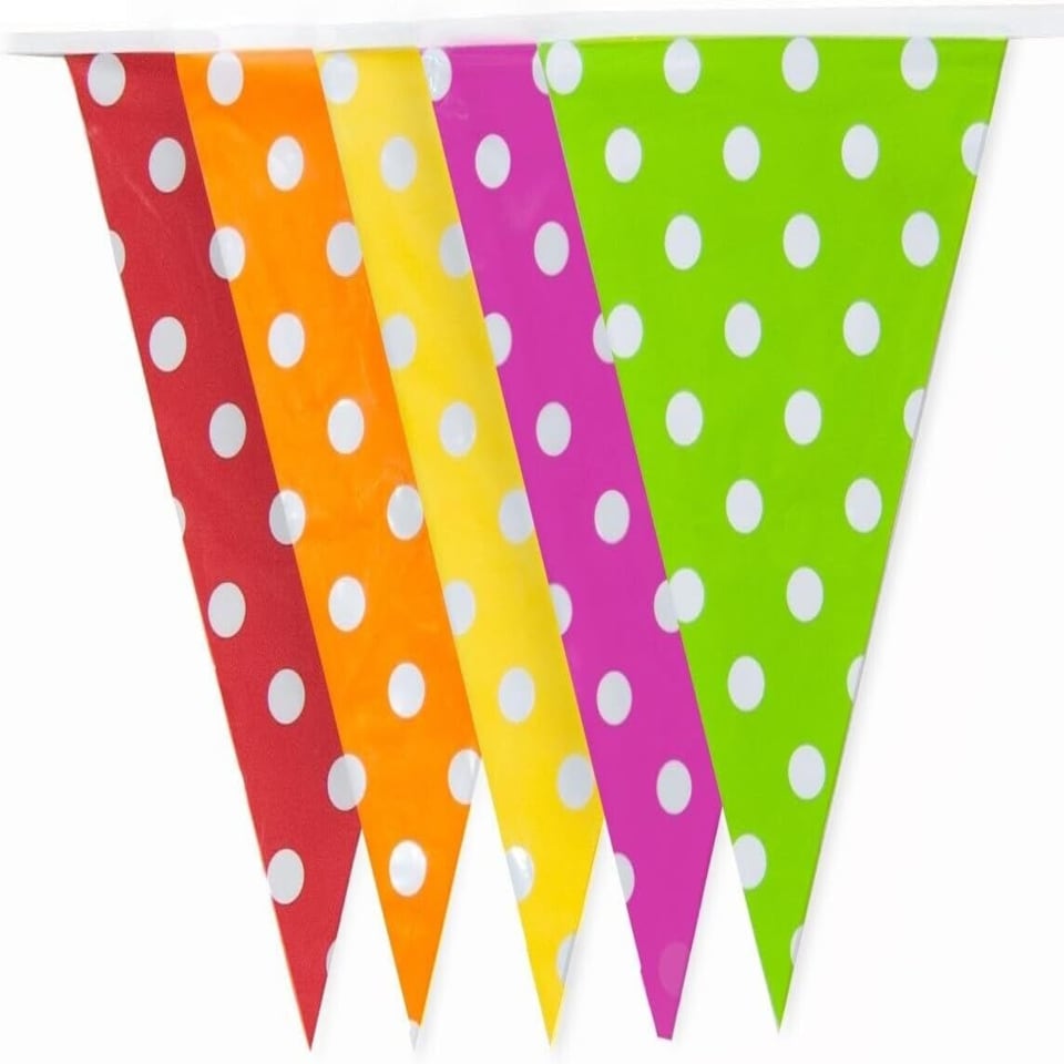 Multicoloured Polka Dot Party Bunting 10m with 20 Pennants