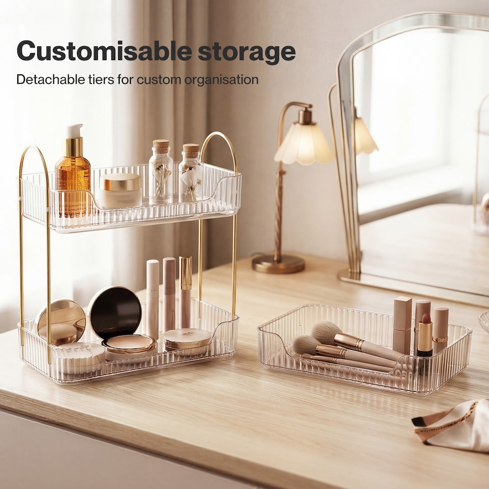 image 1 of ilus Makeup Organiser Modern Minimalist 3-Tier Cosmetic Storage Rack Beauty | White | White