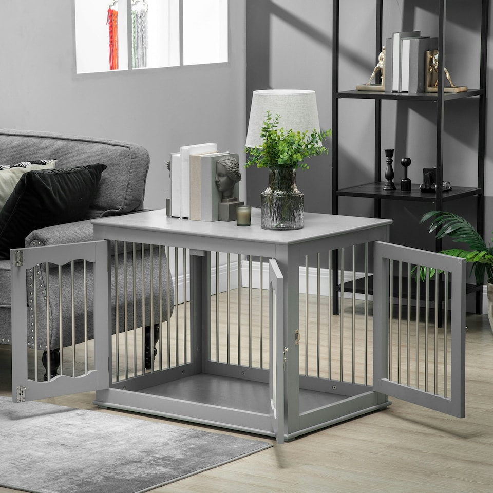 image 1 of PawHut Dog Crate End Table w/ Locks and Latches, for Medium Dogs