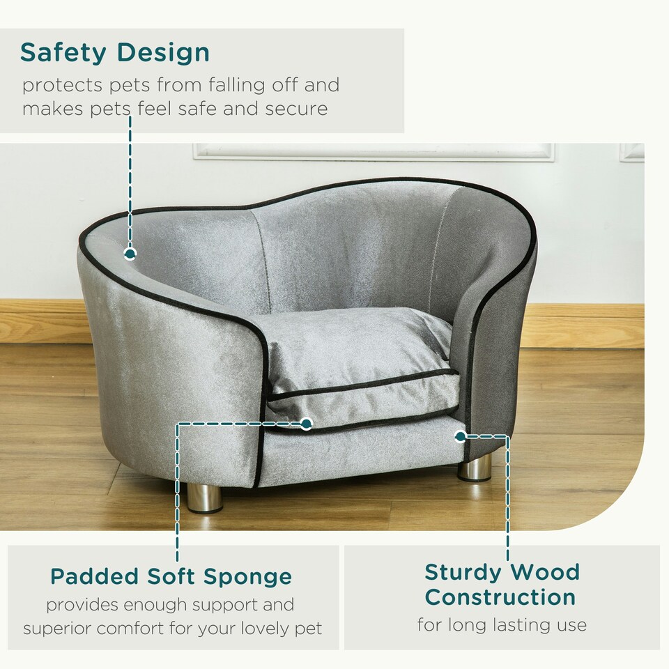 image 1 of PawHut Dog Sofa Pet Chair, Kitten Bed Couch w/ Wooden Frame, Removable Cushion
