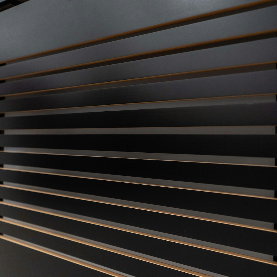 image 1 of JSH Radiator Cover Black Horizontal Slat Wood MDF - Adjustable - 140-204cm (W) x 81.5cm (H) x 19cm (D) | Black