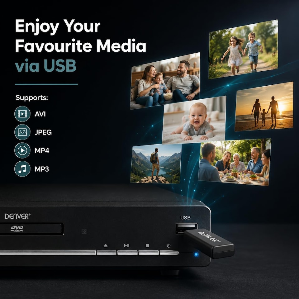 image 1 of Denver DVH-7787 - Compact DVD Player, Multi Region/All Region, Full HD 1080p Upscaling, HDMI, Scart & Composite Video Connections, USB Port & Remote