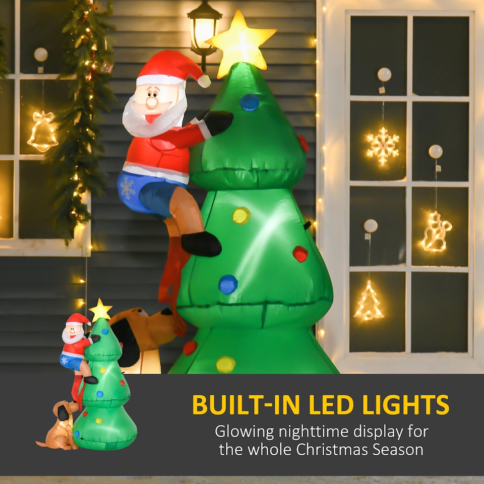 image 1 of HOMCOM 6ft Inflatable Christmas Tree, LED Lighted with Santa Claus Dog for Home Indoor Outdoor Garden Lawn Decoration Party Prop