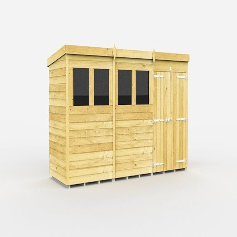 image 1 of 12 x 4 Feet Pent Shed - Double Door With Windows - Wood - L118 x W358 x H201 cm Brown
