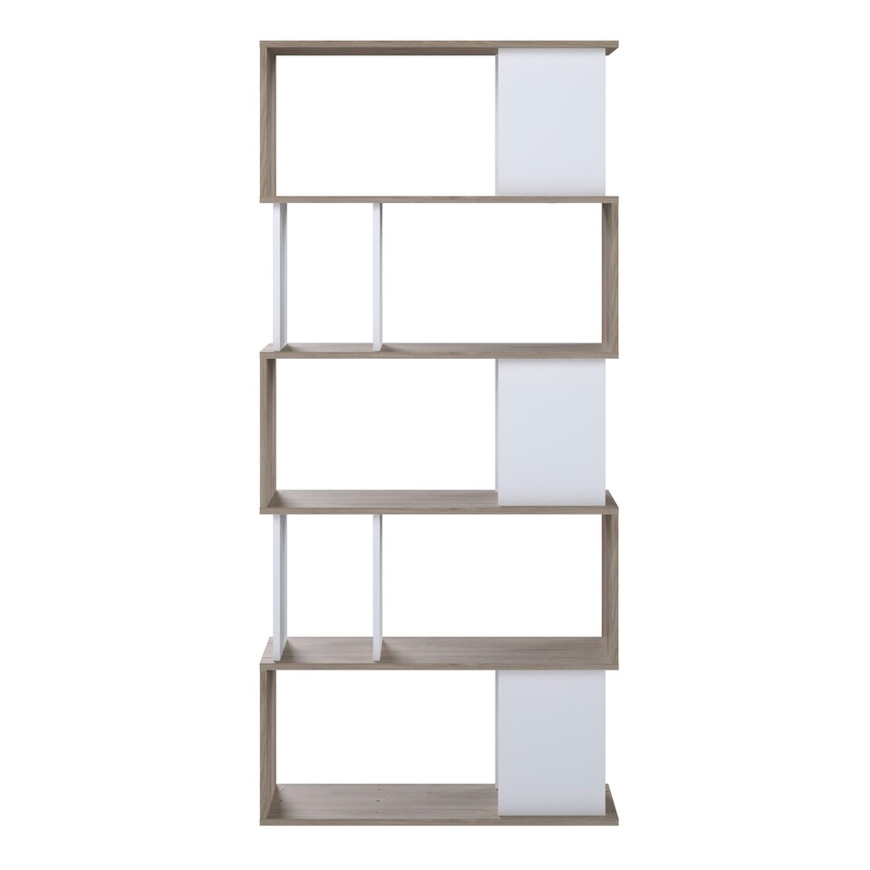image 1 of Maze Open Bookcase 4 Shelves in Jackson Hickory Oak and White