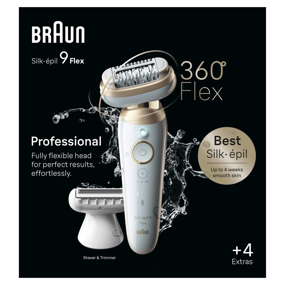 image 1 of Braun Silk-épil 9 Flex, Epilator For Easy Hair Removal, 9-041 3D, White/Gold
