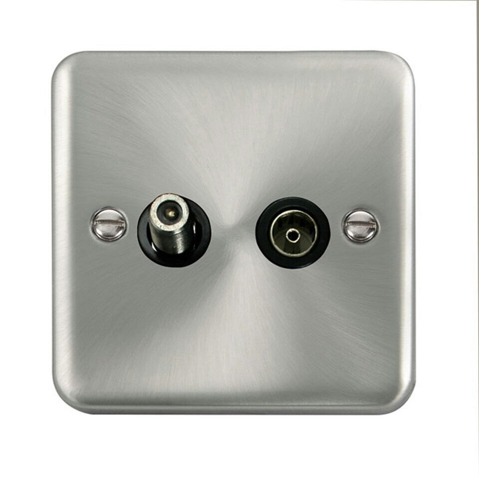 SE HOME Curved Satin Chrome Satellite & Coaxial Socket 1 Gang Black | Satin Chrome