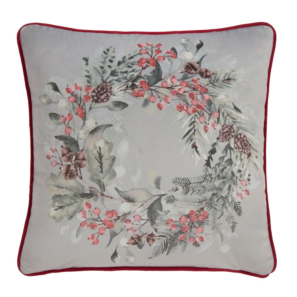 image 1 of D & D Winter Sprigs Filled Cushion Green