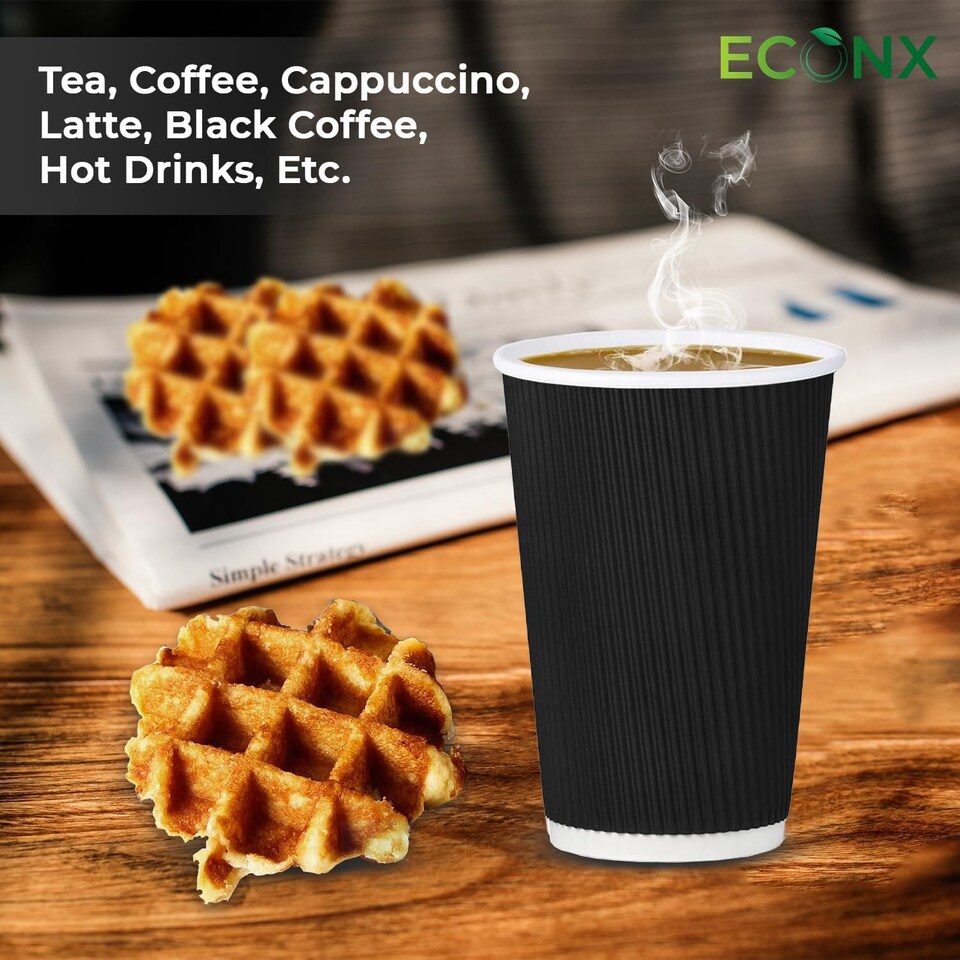 image 1 of ECONX Disposable Coffee Cups 16oz Strong 3-PLY Insulated Takeaway Paper Cup 50pc