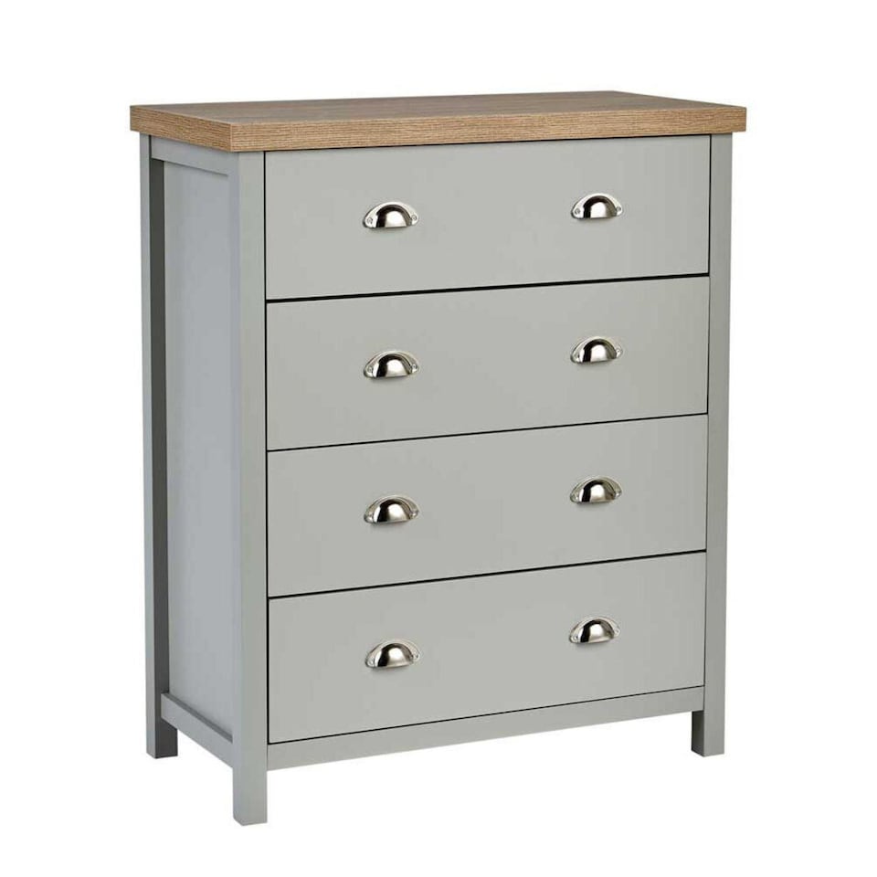 image 1 of Grey Oak 4 Drawer Chest of Drawers Storage Metal Cup Handles Avon Two Tone