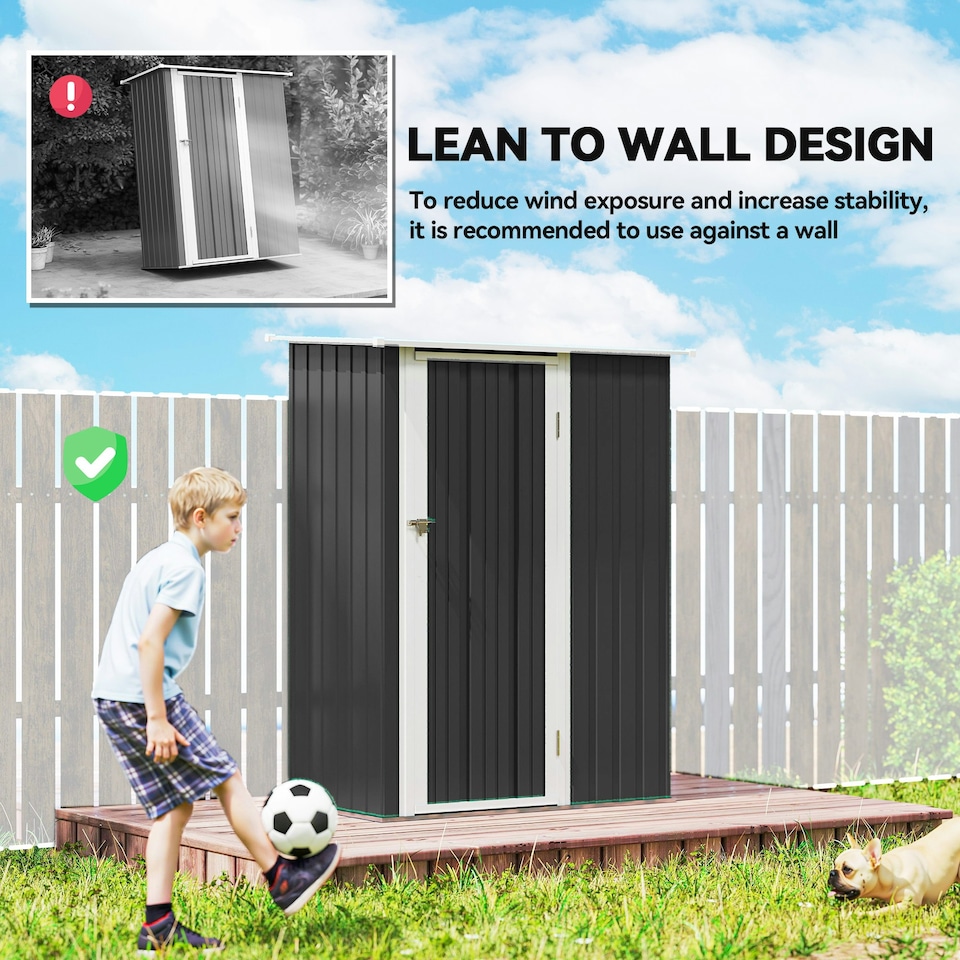 image 1 of Outsunny Outdoor Storage Shed Steel Garden Shed w/ Lockable Door Dark Grey