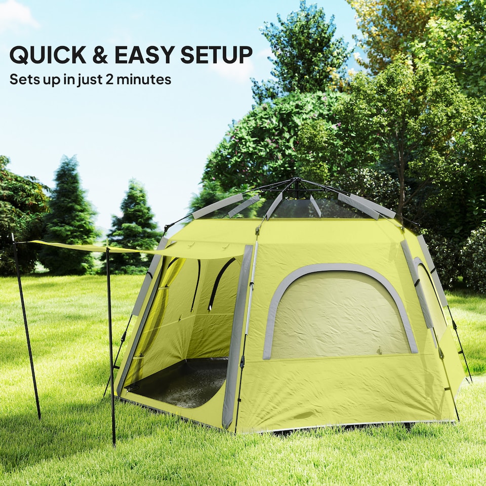 image 1 of Outsunny Instant Camping Tent, 4 Person Easy Setup Dome Tent | Yellow | Yellow | 2.8L x 2.4W x 1.55H m