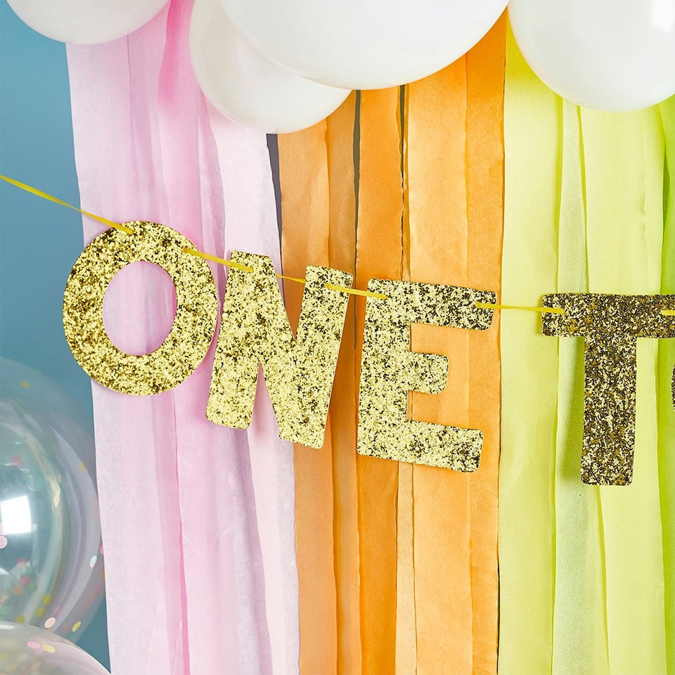 image 1 of Gold Glitter 'One Today' Card Banner 2m