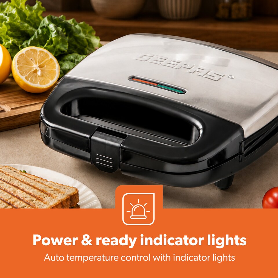 image 1 of GEEPAS Panini 2-Slice Sandwich Toasting Press & Grill 750W - Black