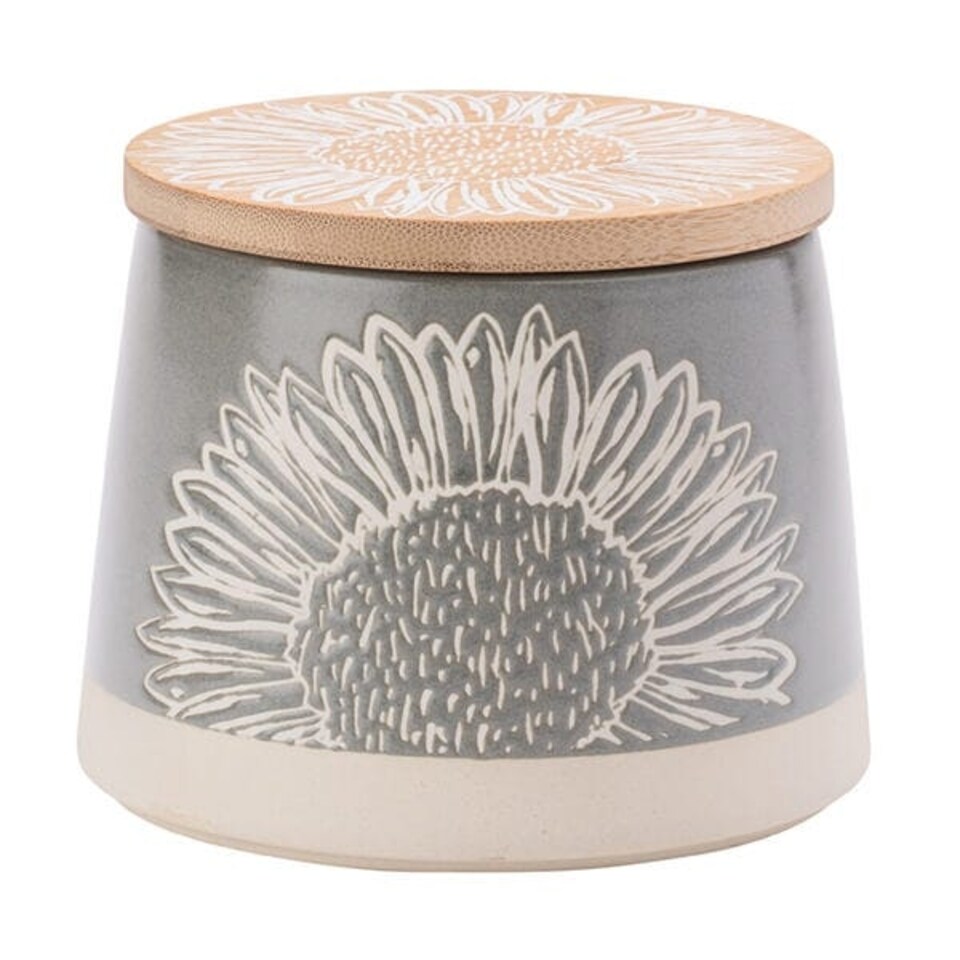 image 1 of English Tableware Company Artisan Flower Grey Canister with Bamboo Lid