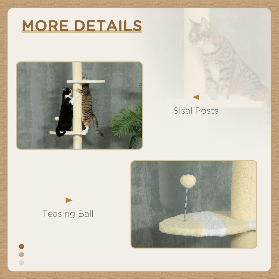 image 1 of PawHut 220-260cm Kitten Tower, Multi-Layer Floor to Ceiling Cat Tree, Yellow