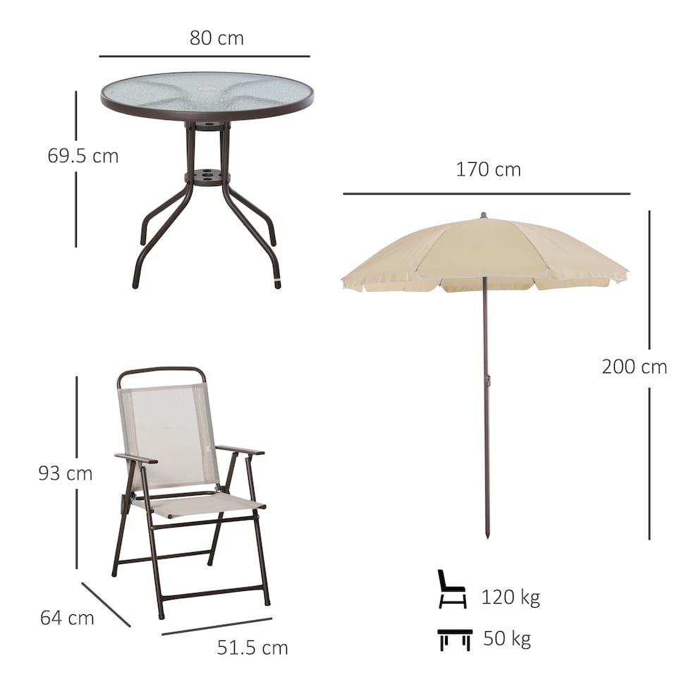 image 1 of Outsunny 6PC Garden Dining Set Outdoor Furniture Folding Chairs Table Parasol | White
