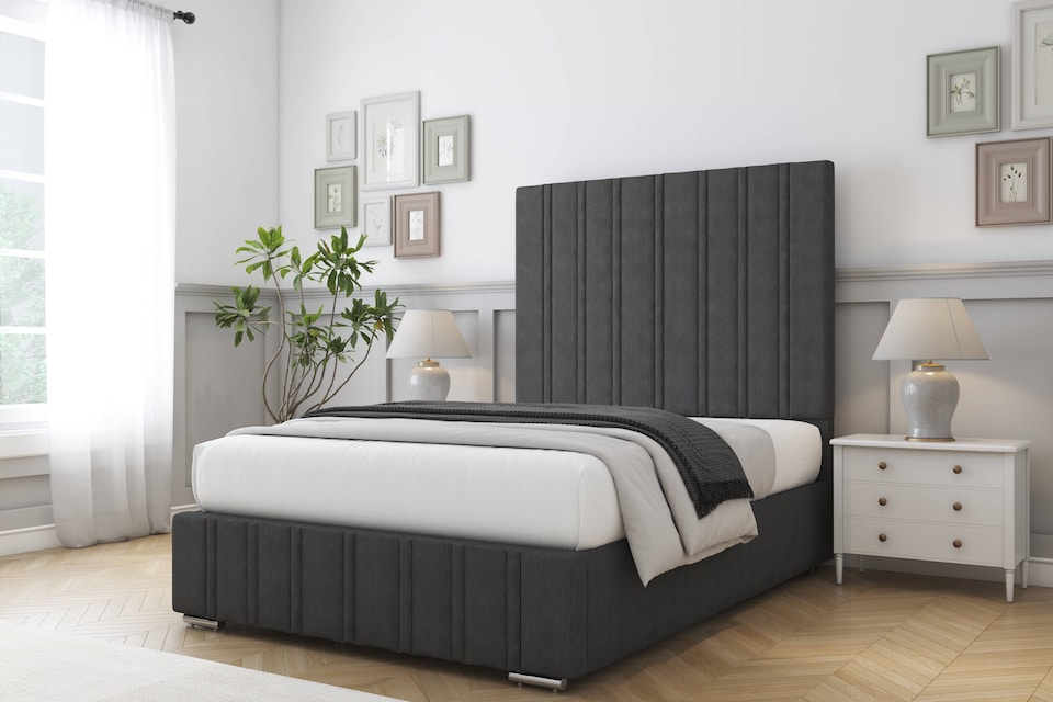 image 1 of Sloomy Langston Graphite Dumfries Bed Frame With Mattress With 50" Upholstered Headboard 5' King