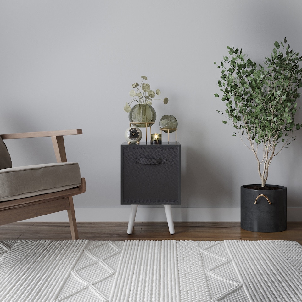 image 1 of Black 1-Drawer Cube Shelving Unit with Scandinavian Legs | Black | Black & White | 1