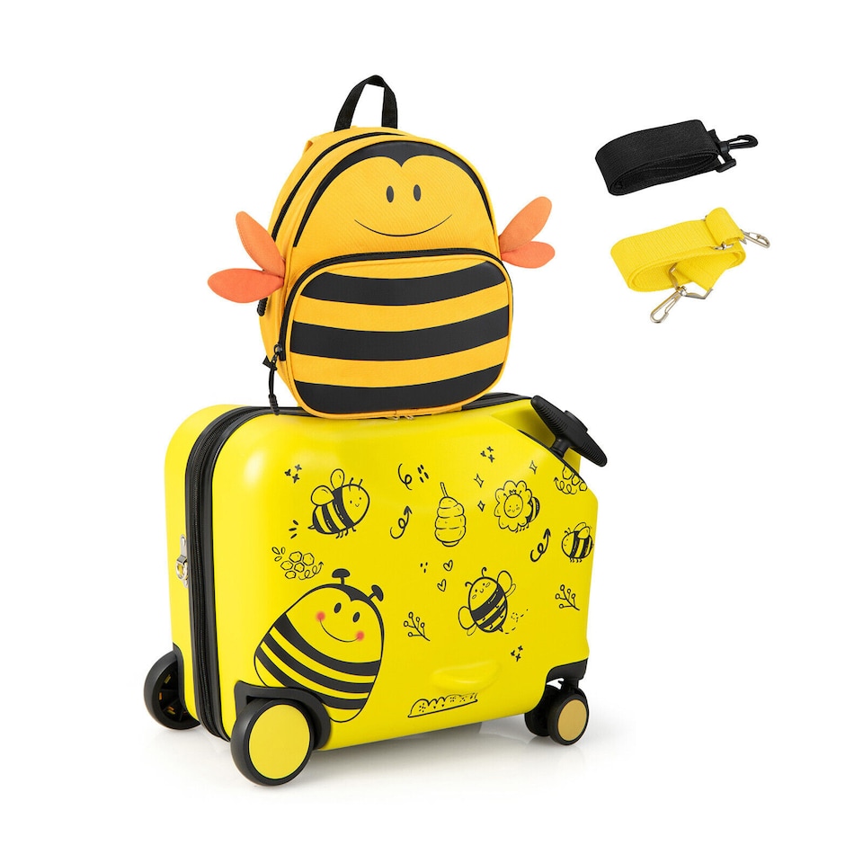 image 1 of COSTWAY Kids Travel Luggage 2 PC Kids Luggage Set Travel Rolling Trolley Kid Gift