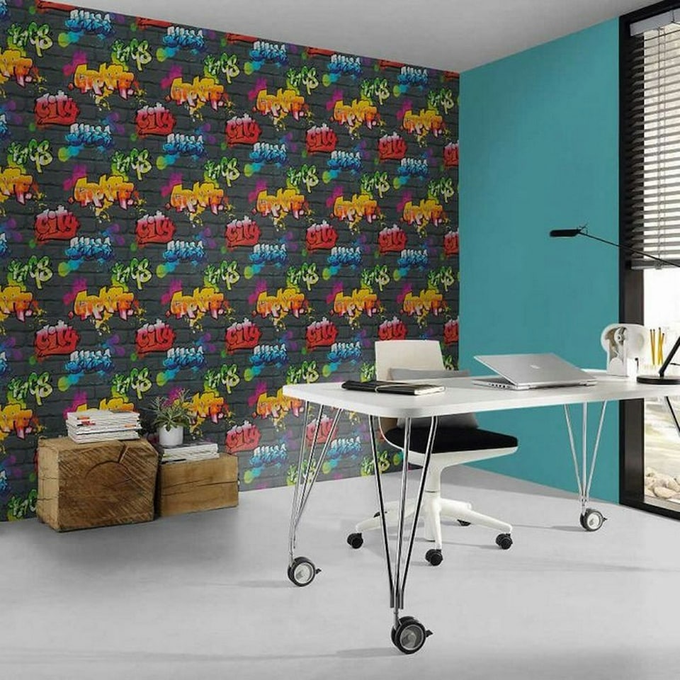 image 1 of Rasch Graffiti Wallpaper - Multicoloured - 10m x 53.5cm Multi