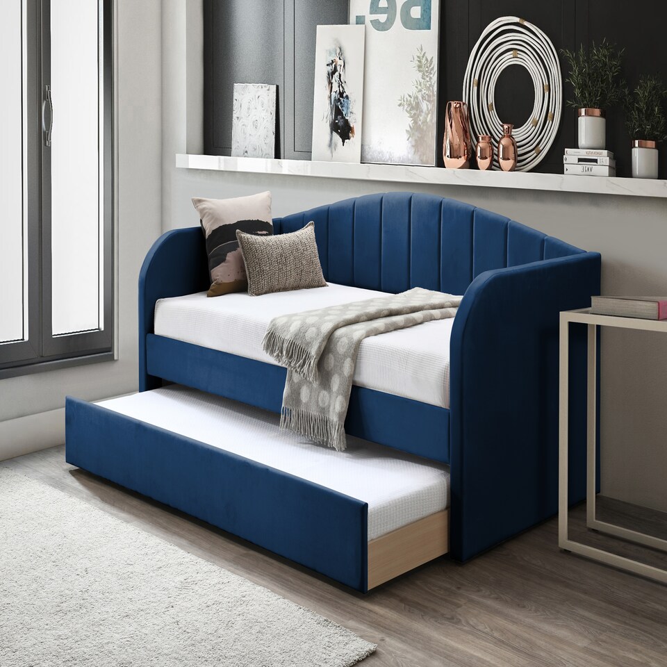 image 1 of Fabric Day Bed Blue with pull out bed | Blue | Single