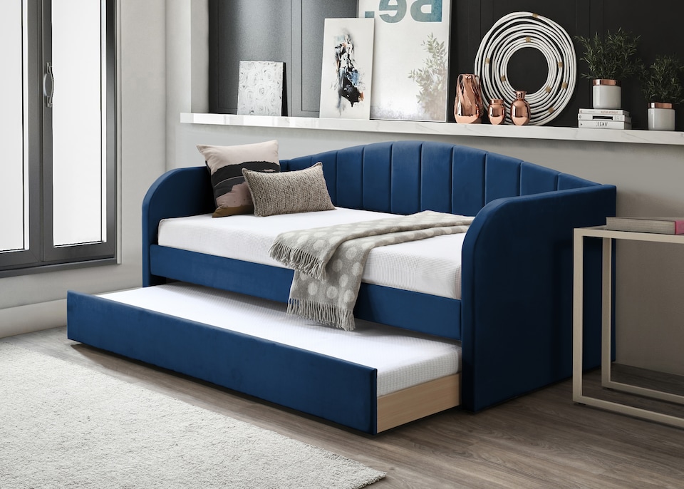 image 1 of Fabric Day Bed Blue with pull out bed | Blue | Single