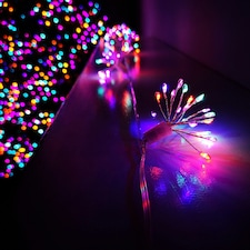 200 LED 10 Starburst Premier Christmas Multi Function Battery Timer Lights in Rainbow
