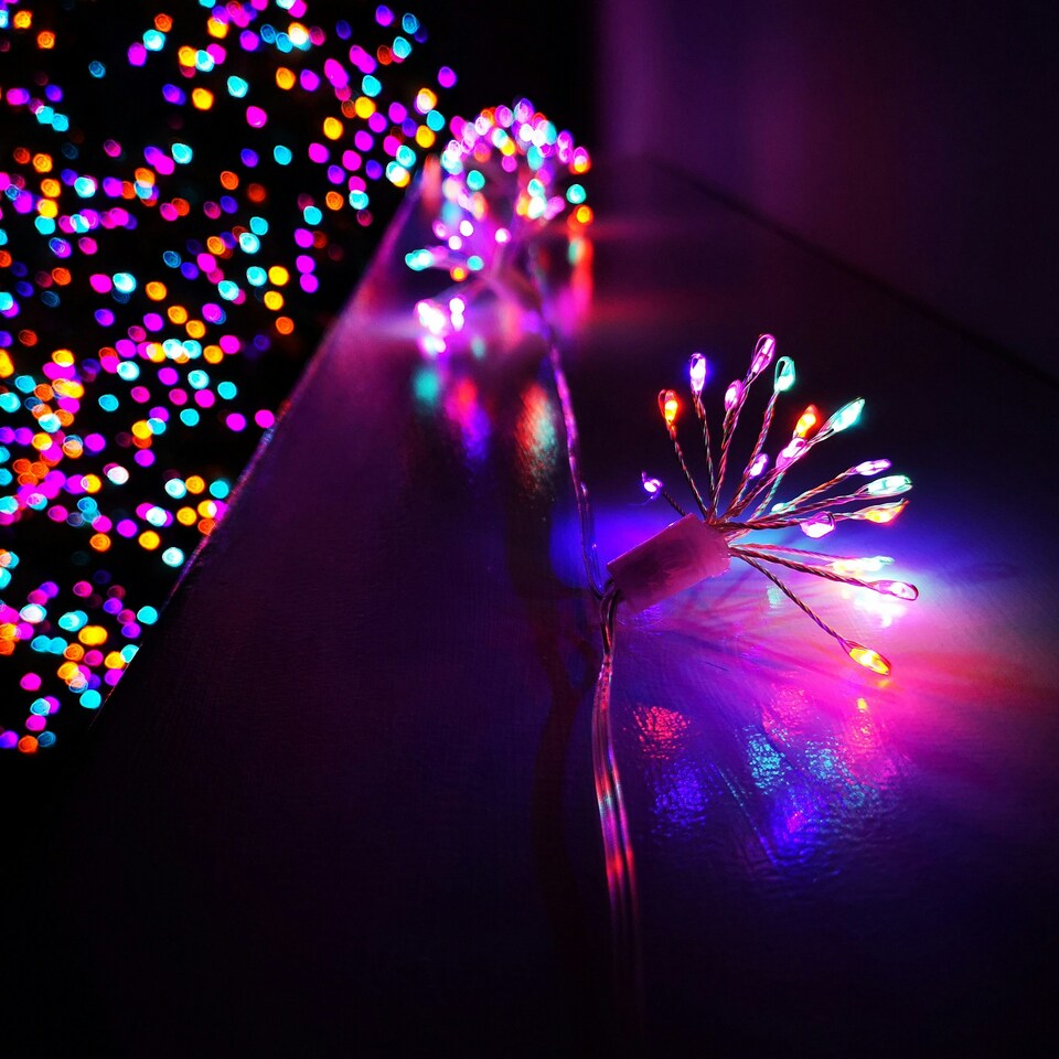image 1 of 200 LED 10 Starburst Premier Christmas Multi Function Battery Timer Lights in Rainbow