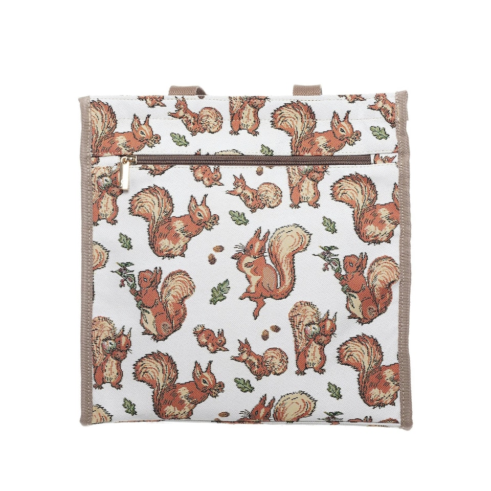 image 1 of Signare Shopper Grocery Bag - Peter Rabbit Squirrel Nutkin Brown | Beige