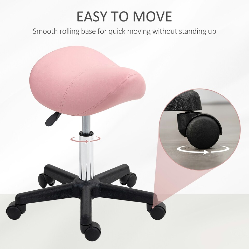 image 1 of HOMCOM Saddle Stool Adjustable Rolling Salon Chair for Massage Spa Beauty Pink Pink