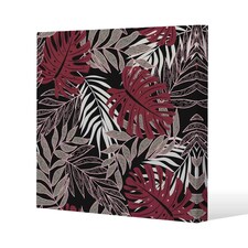 Tropical Leaves in Red, White & Grey (Canvas Print) 77 x 77 x 4cm