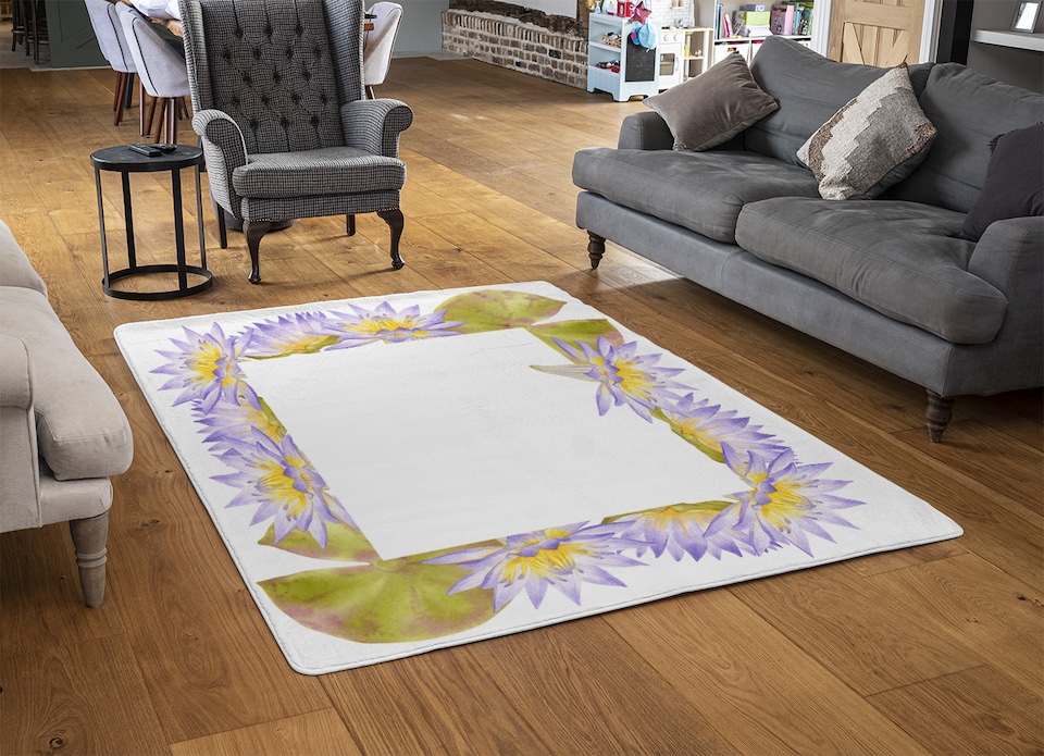 image 1 of Gold & Purple Flowers Rug | Multi