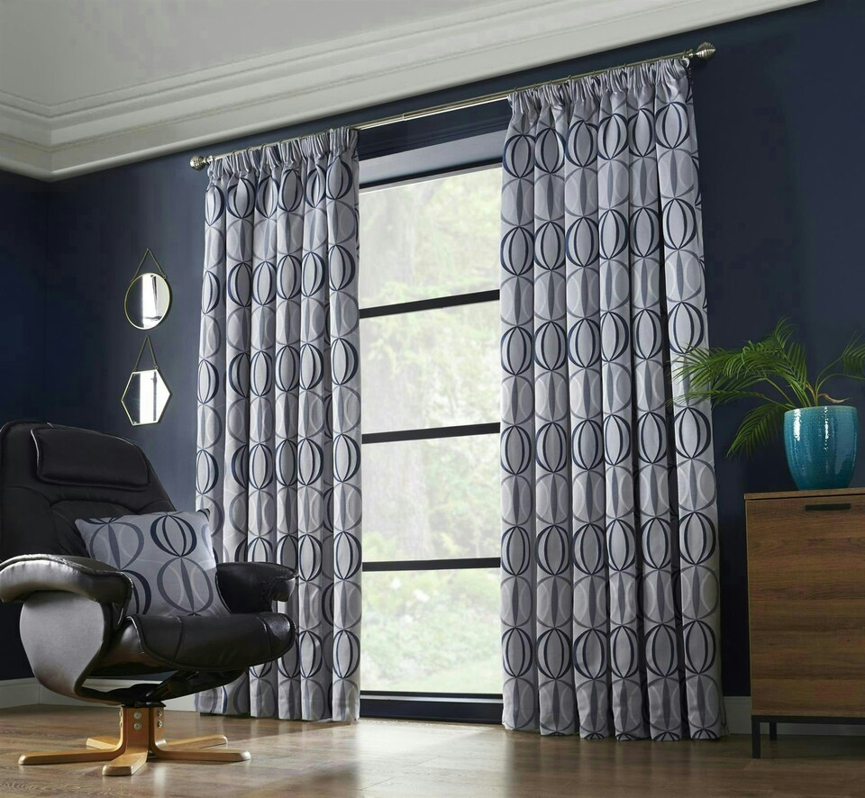 image 1 of Omega Lined Pencil Pleat Curtains - Navy -168cm x 183cm