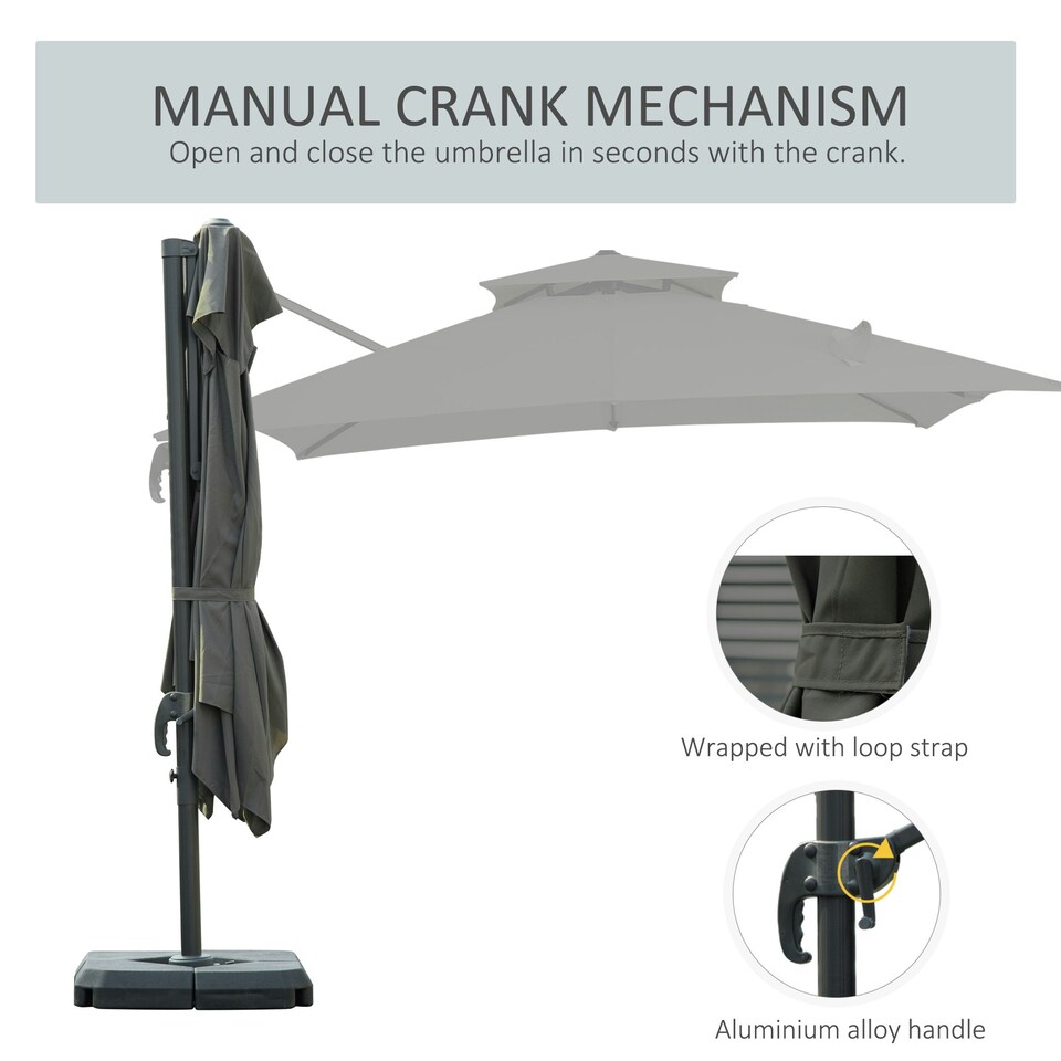 image 1 of Outsunny 360° Cantilever Parasol Roma Umbrella w/ Base Weights, Dark Grey
