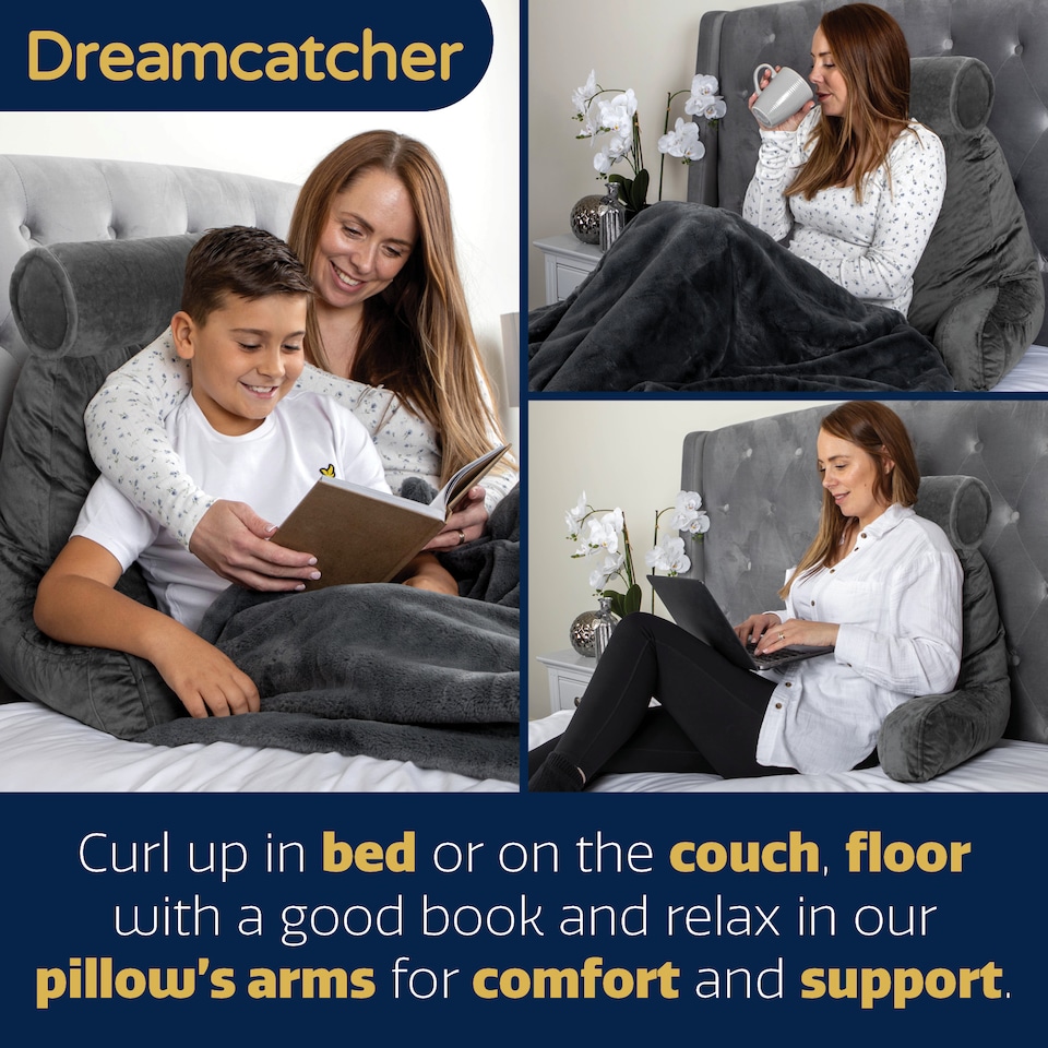 image 1 of Dreamcatcher Deluxe XL Grey Reading Pillow Detachable Headrest, Shredded Memory Foam Cuddle Cuddle Cushion Backrest Arm Support | Grey | Grey | XL - Grey | 1