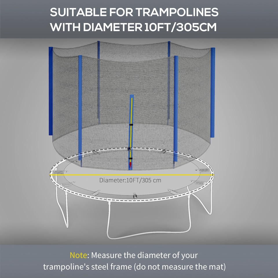 image 1 of SPORTNOW 10ft Trampoline Net Replacement with 6 Plastic Pole Covers, Weather-Resistant Trampoline Netting Replacement with Zipped Entrance, Poles Not Included, Blue