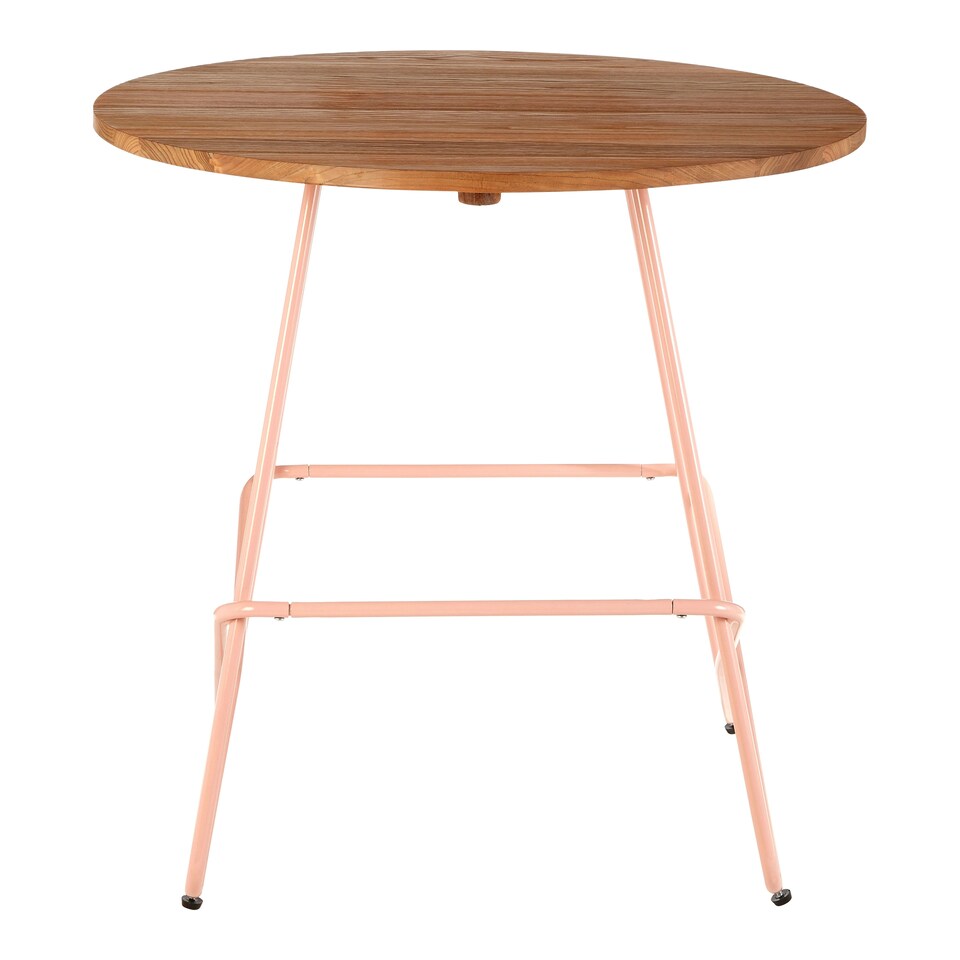 image 1 of Interiors by Premier Pink Metal and Elm Wood Round Table, Versatile Coffee Table for Home and Office, Round Outdoor Dining Table