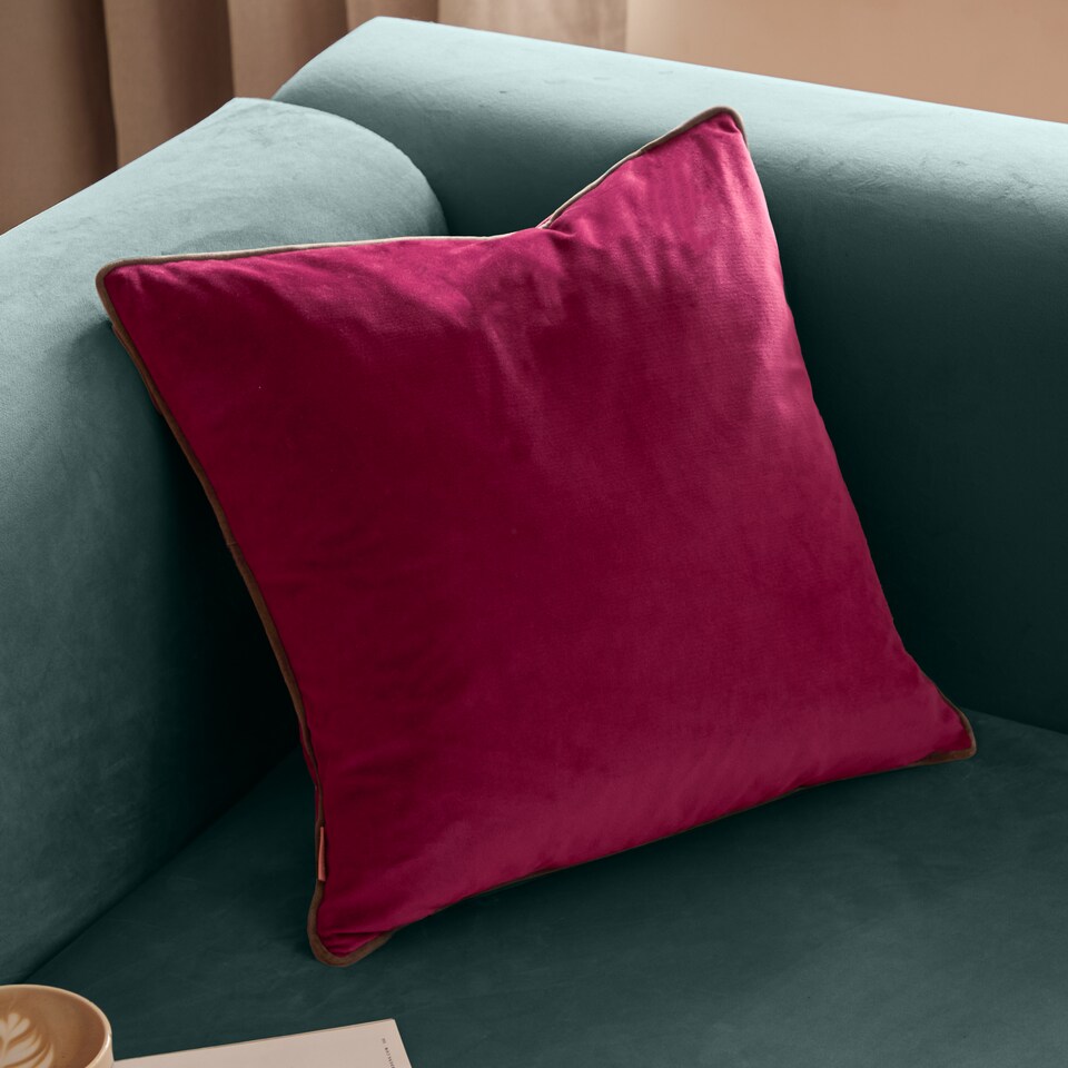 image 1 of Furn Meridian Velvet Cushion, Cranberry/Mocha, 45 x 45cm