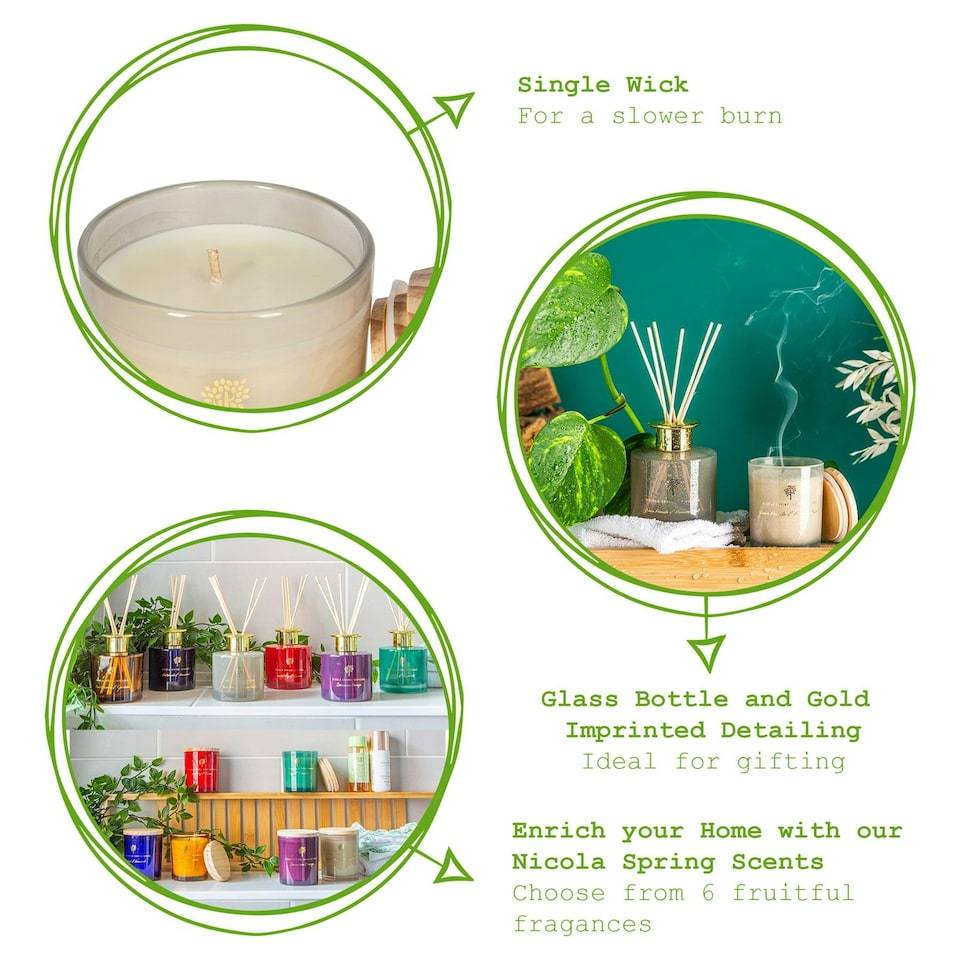 image 1 of Nicola Spring Scented Candle & Reed Diffuser Set - 130g - Green Pomelo & Passion Fruit