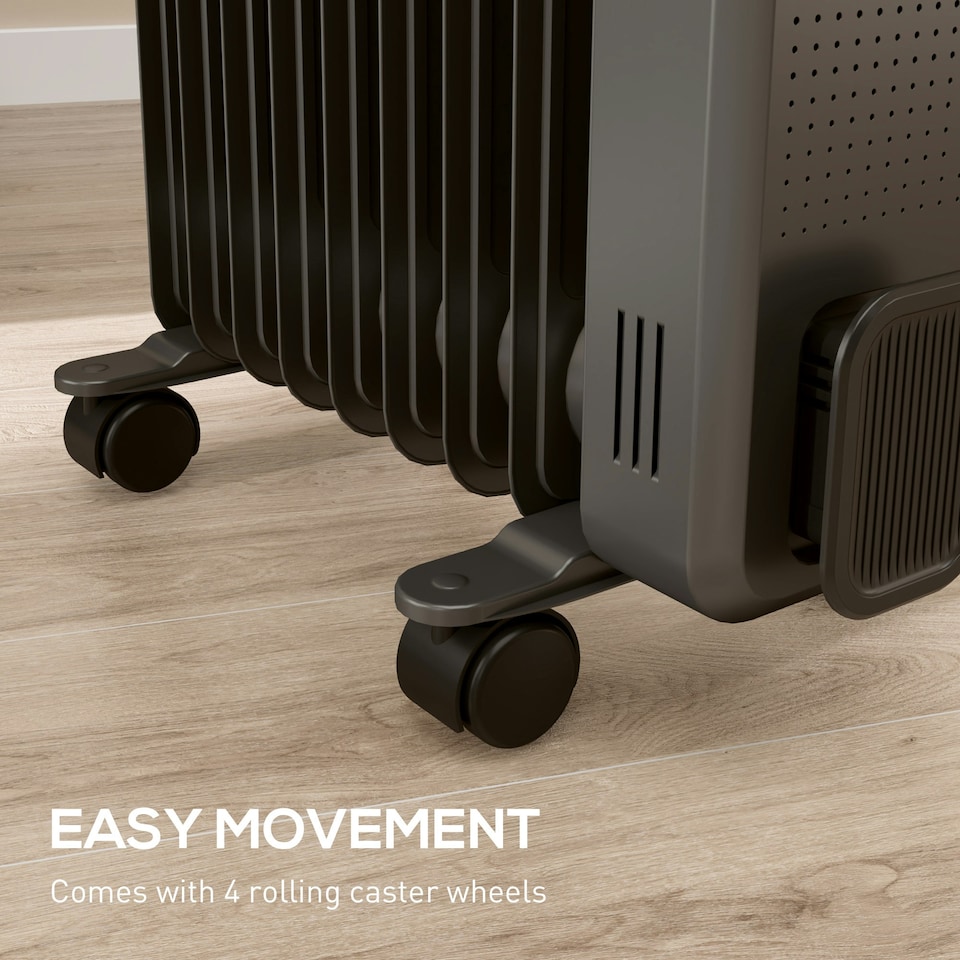 image 1 of HOMCOM Oil Filled Radiator Portable Heater W/ 9 Fin, 3 Heat Settings Grey
