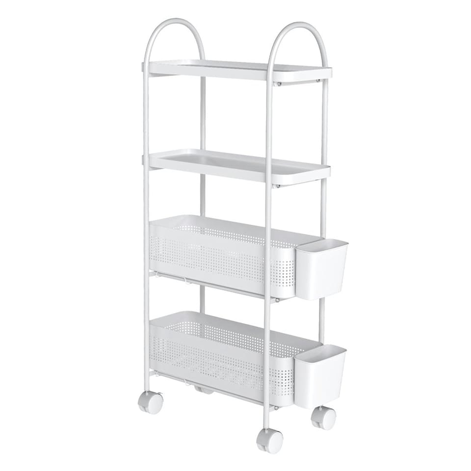 image 1 of Levede 4 Tier Kitchen Trolley Cart Narrow on Wheels Pull out Bakset Storage Bins
