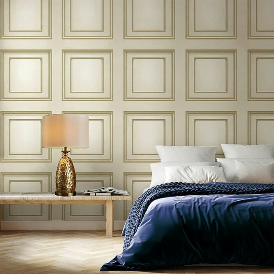 image 1 of Belgravia Forbidden Fruit Panel Wallpaper - Cream/Gold - 10m x 53cm