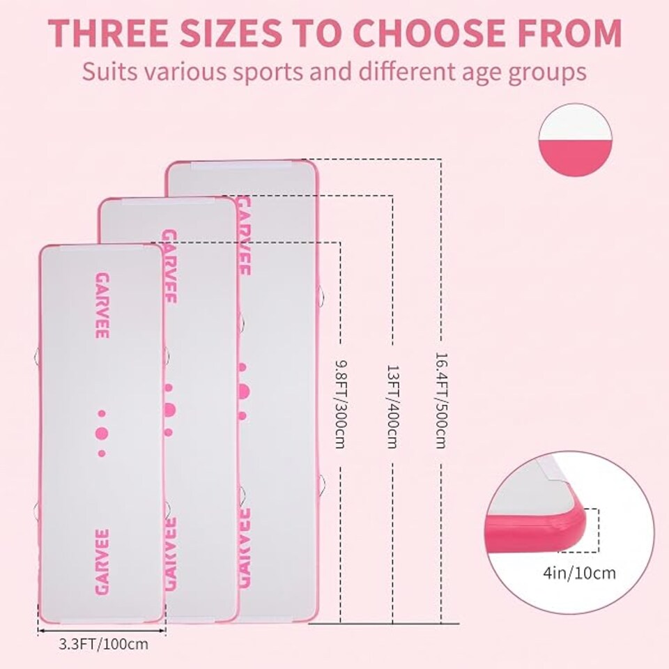 image 1 of London Boutique 16FT*3.3FT Inflatable PVC Gym Mat, Brushed Pink Non Slip Air Tumbling Mat for Yoga and Water Activities