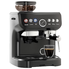 HOMCOM Espresso Machine with Integrated Bean Grinder & Steam Wand, Bean to Cup Coffee Machine with 15 Bar Italian Pump, 2L Water Tank, Cappuccino Maker, Stainless Steel Black
