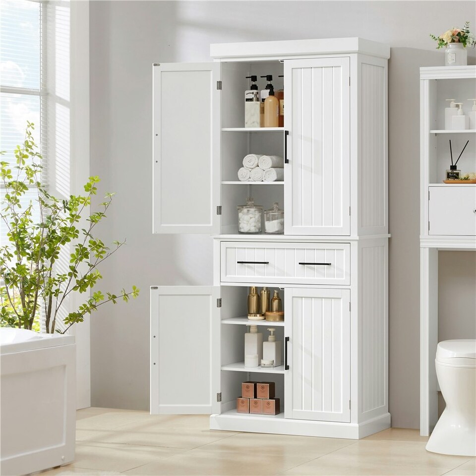 image 1 of Yaheetech Tall Pantry Cupboard with Doors and Adjustable Shelves White