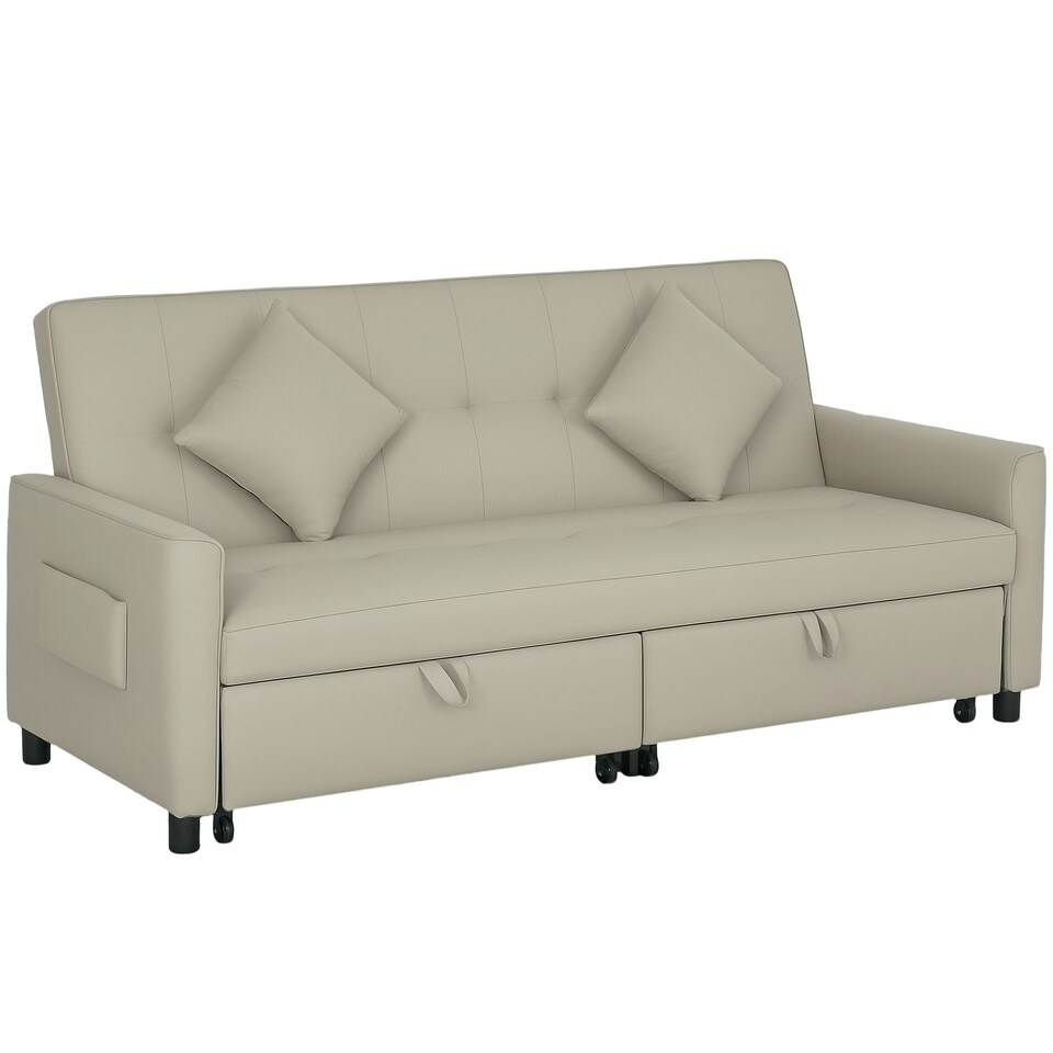 image 1 of HOMCOM Reversible L-Shaped Sectional Sofa Bed with Cushions, Beige