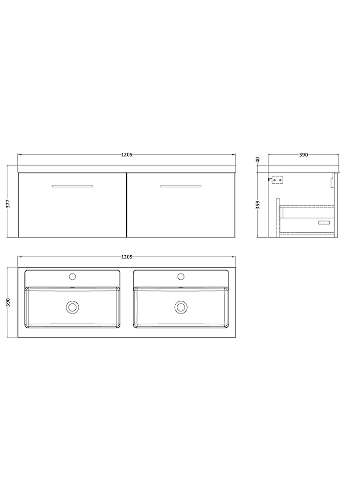image 1 of Level 1200mm Wall Hung 2 Drawer Vanity Unit & Double Basin, Solace Oak